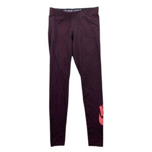 Nike Women’s Size S Red‎ Burgundy “Just Do It” Fold Down Waist Athletic Leggings